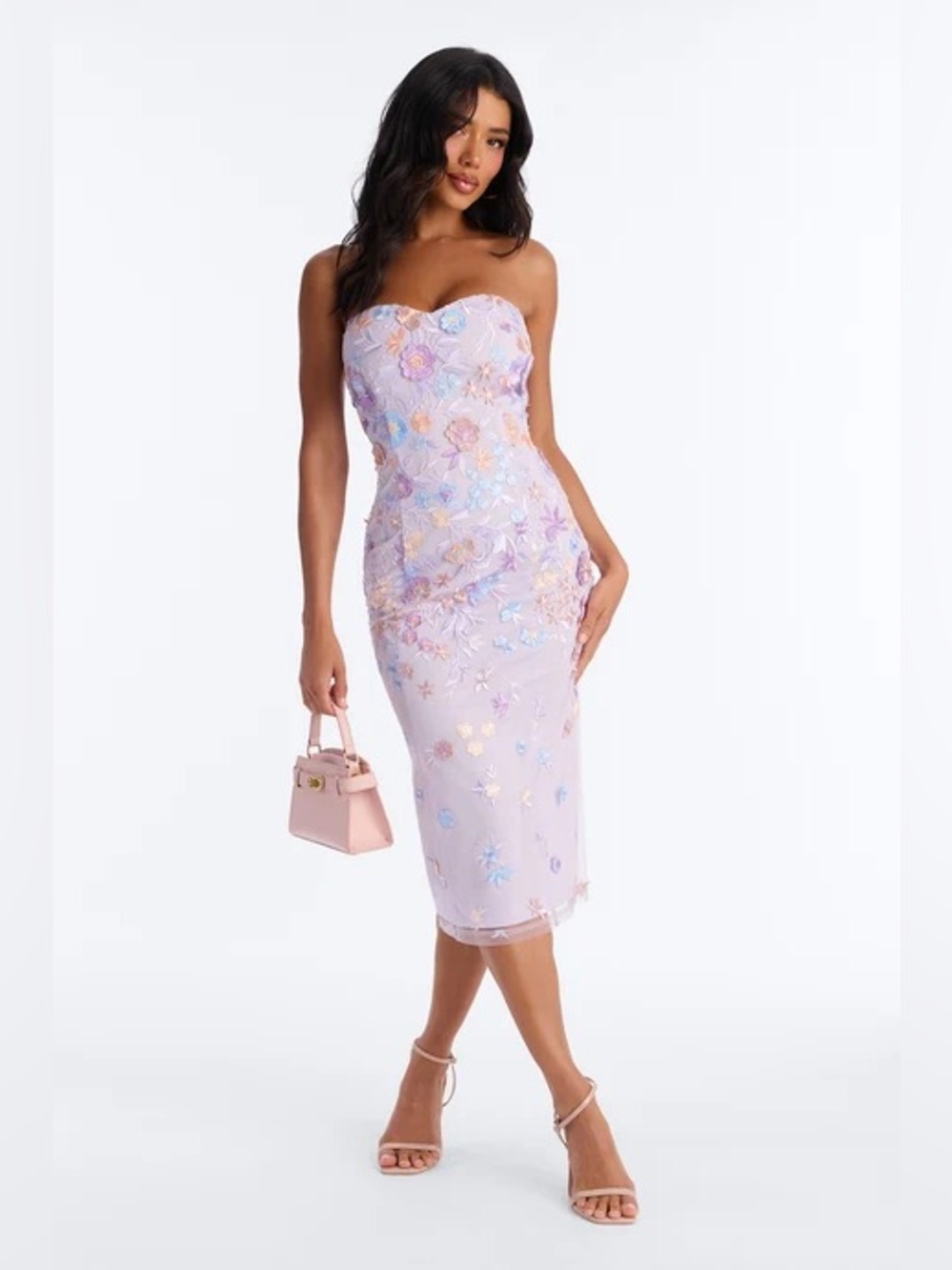Anaya floral embroidered midi dress sz L